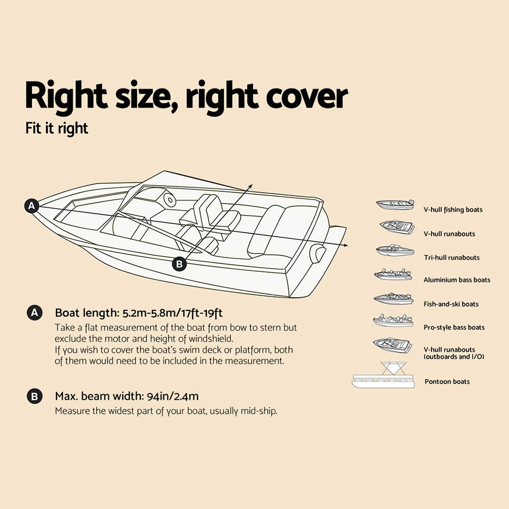 Seamanship 17-19ft Boat Cover Trailerable Jumbo 600D Marine Heavy Duty-1