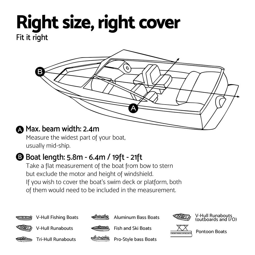 Seamanship Boat Cover 19-21ft Trailerable Jumbo Marine Grade Heavy Duty Black-2