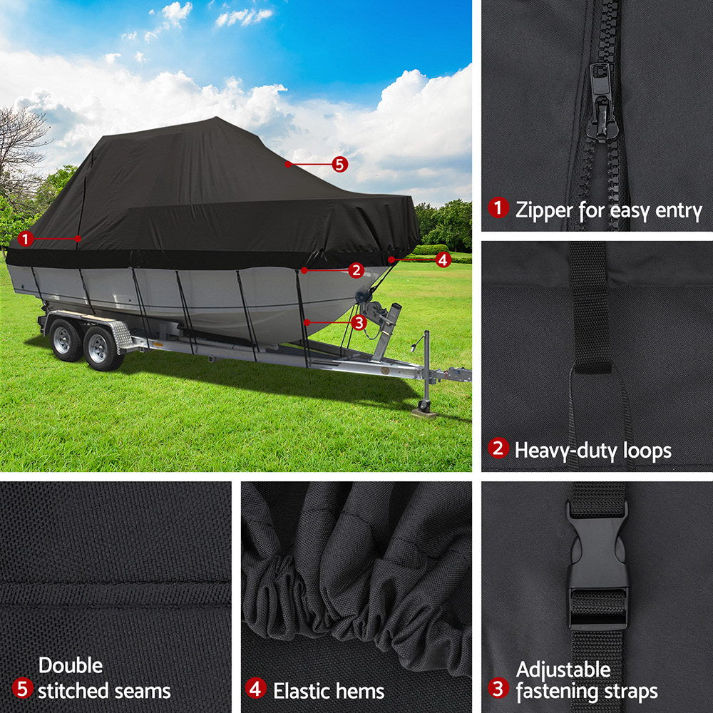 Seamanship Boat Cover 19-21ft Trailerable Jumbo Marine Grade Heavy Duty Black-4