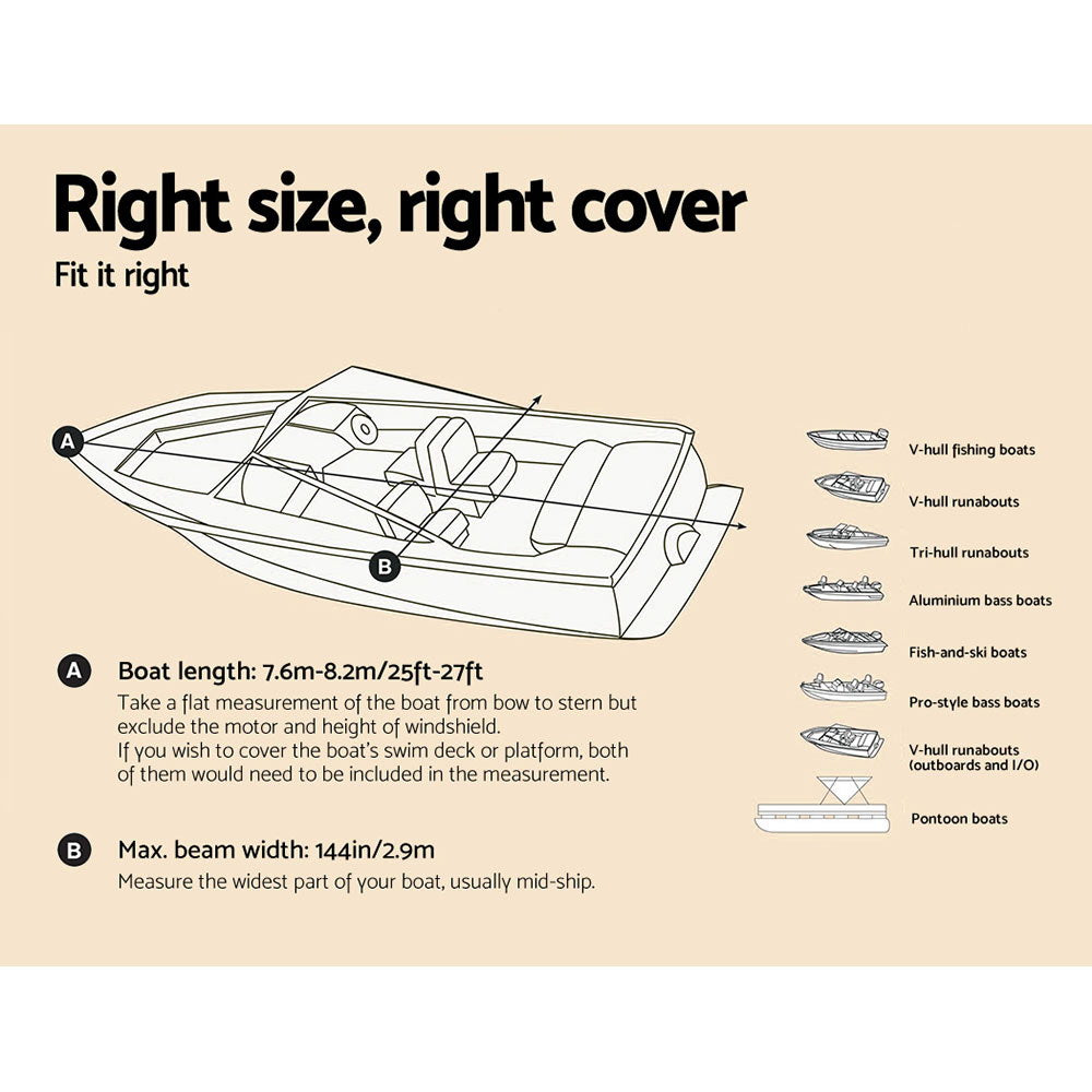 Seamanship Boat Cover 25-27ft Trailerable Jumbo Marine 600D Heavy Duty Grey-1