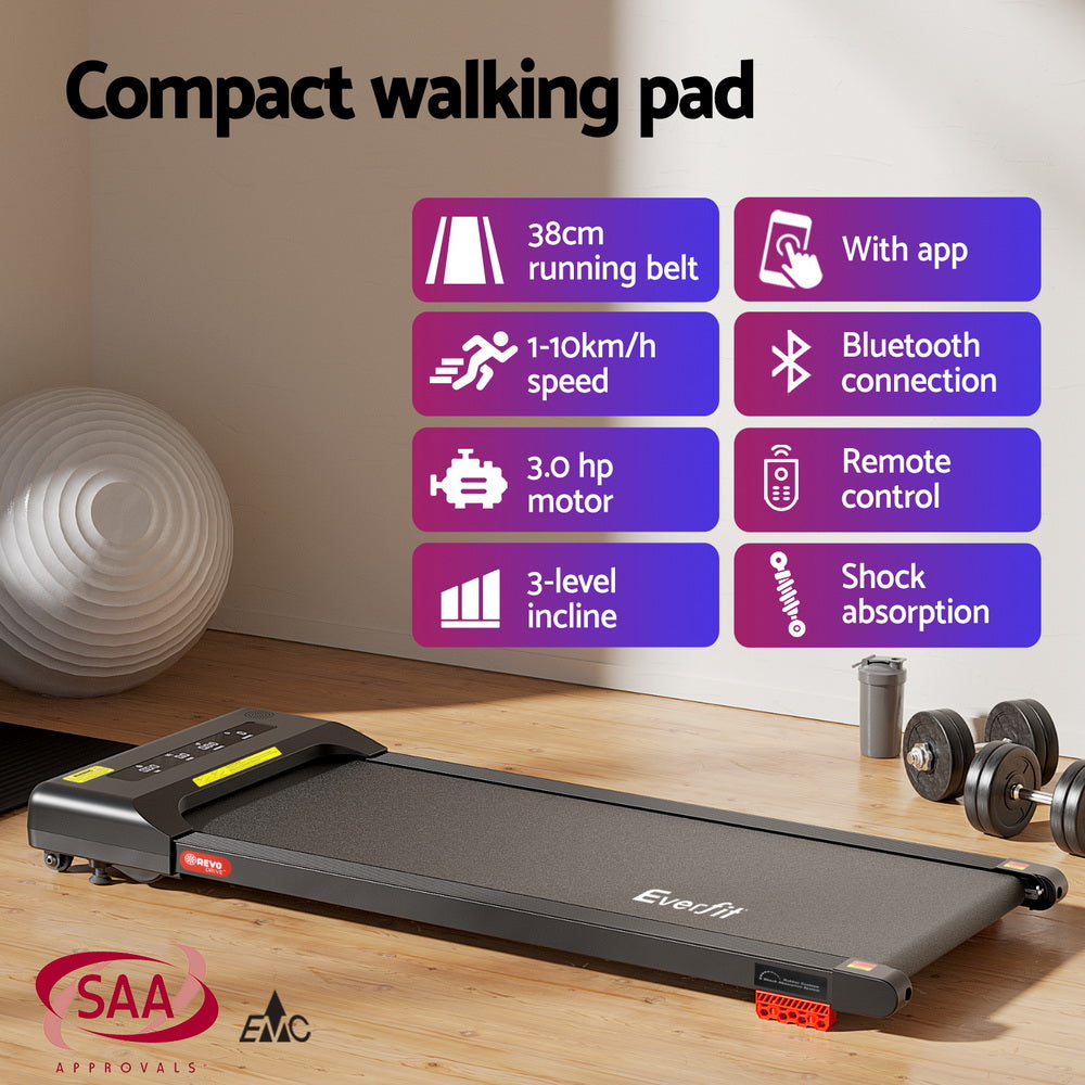 Everfit Treadmill Electric Walking Pad Incline Under Desk Home Gym 380mm Black-3