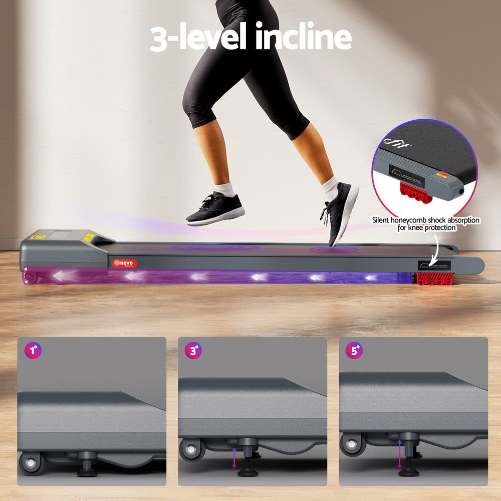 Everfit Treadmill Electric Walking Pad Incline Under Desk Home Gym 380mm Grey-4
