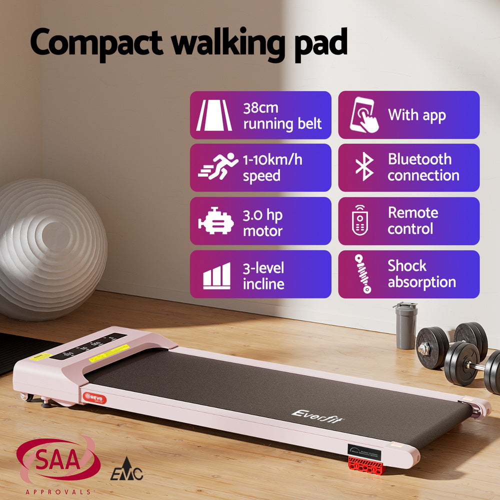 Everfit Treadmill Electric Walking Pad Incline Under Desk Home Gym 380mm Pink-3