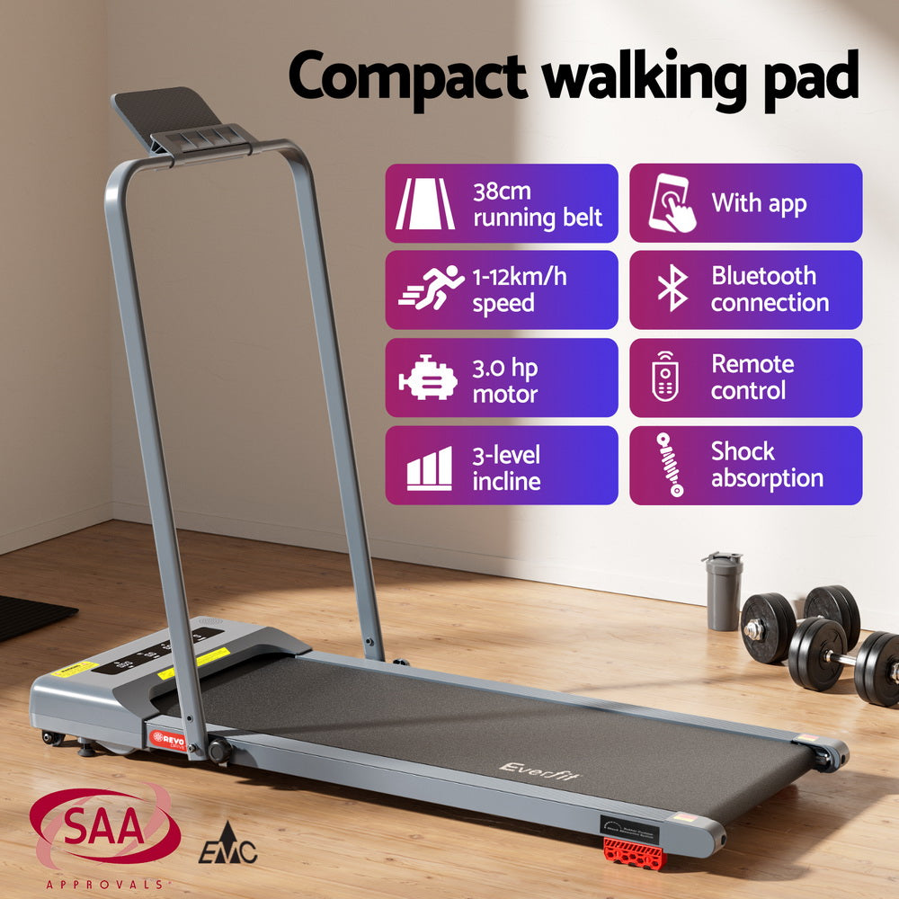 Everfit Treadmill Electric Walking Pad Incline Under Desk 380mm Grey-3