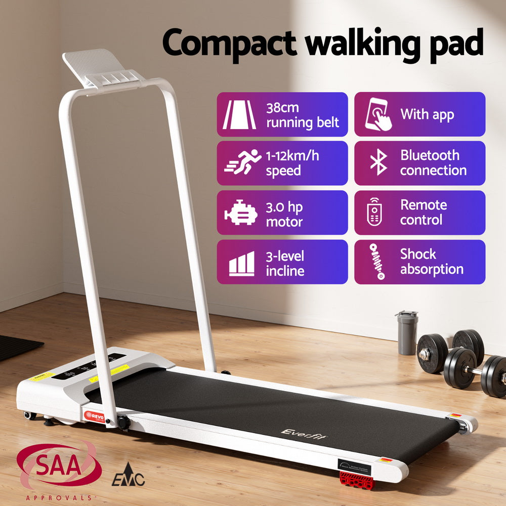 Everfit Treadmill Electric Walking Pad Incline Under Desk 380mm White-3
