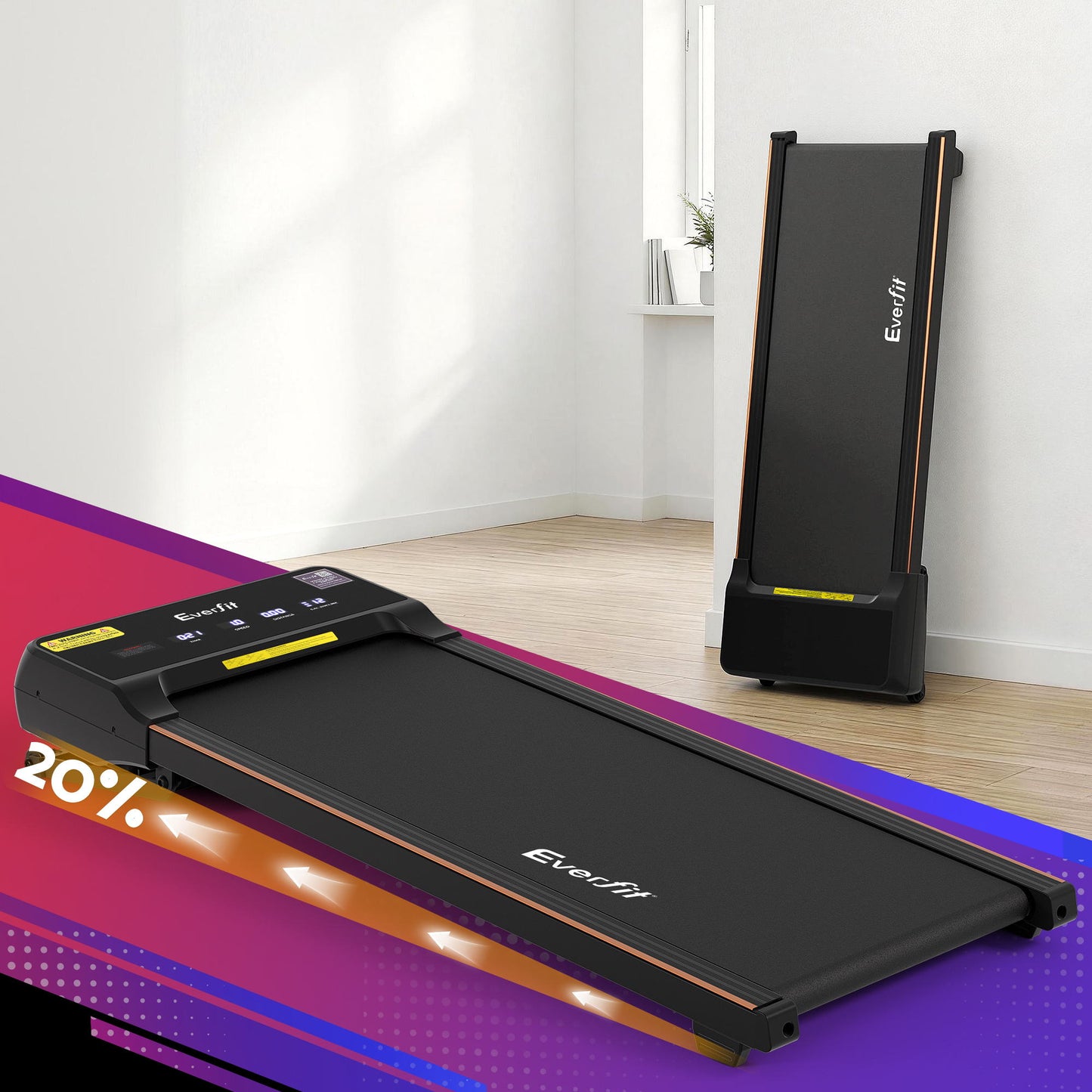 Everfit 3 in 1 Walking Pad Treadmill 20% Auto Incline Under Desk Treadmills for Home Gym With 40cm Wide Belt