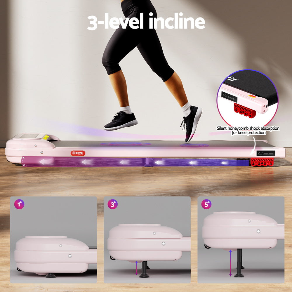 Everfit Treadmill Electric Walking Pad with Incline Under Desk Home Gym Pink-4