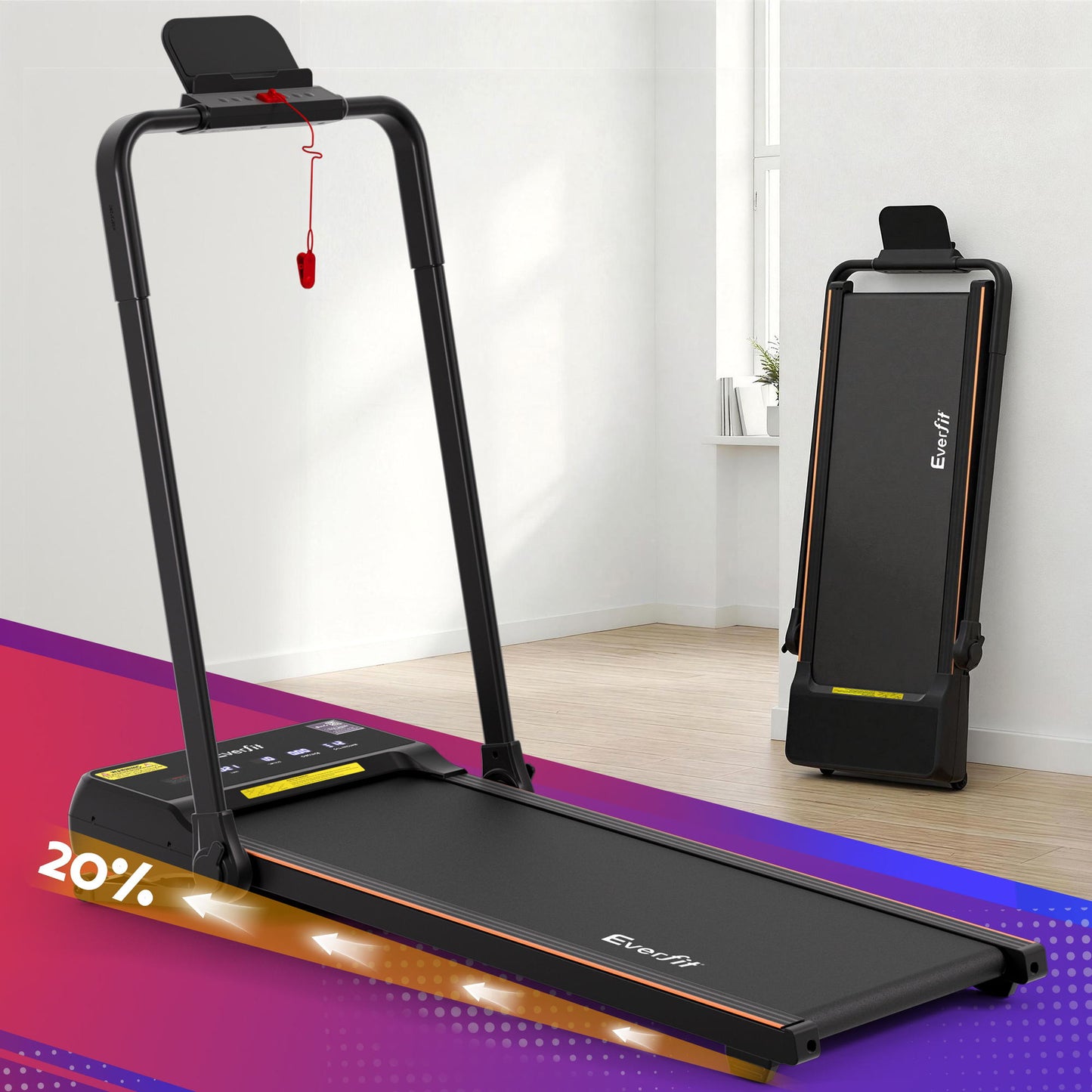 Everfit 3 in 1 Walking Pad Treadmill 20% Auto Incline Under Desk Foldable Treadmills for Home With 40cm Wide Belt