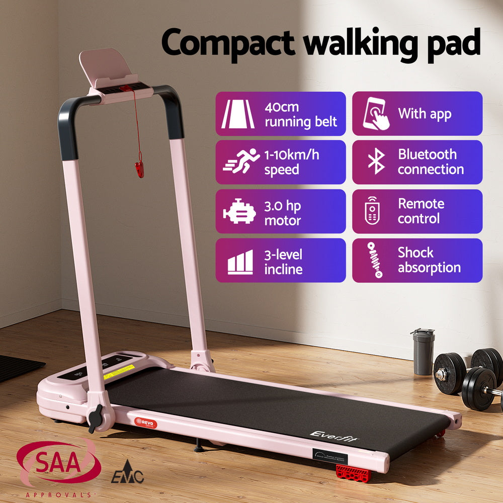 Everfit Treadmill Electric Walking Pad with Incline Foldable for Home Gym Pink-3