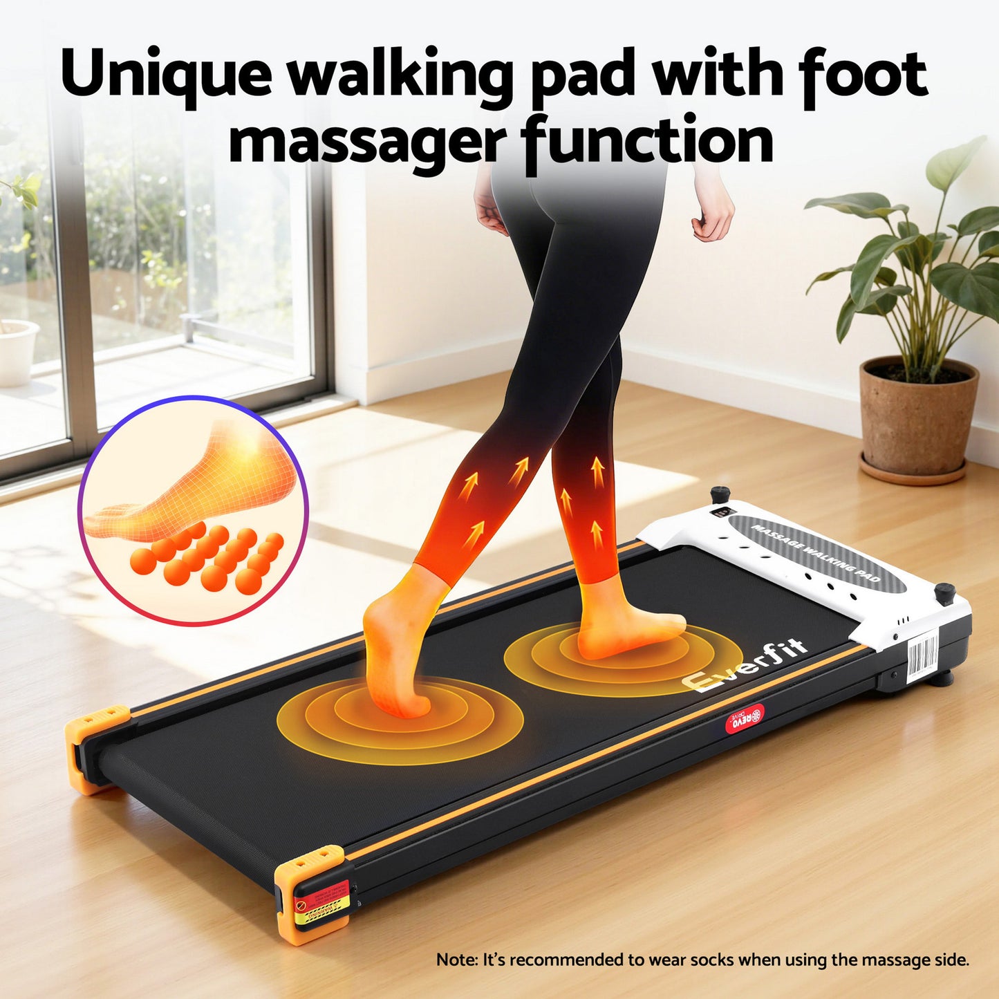 Everfit 2 Side Walking Pad Treadmill with Massage Function Fitness 380mm Black-4