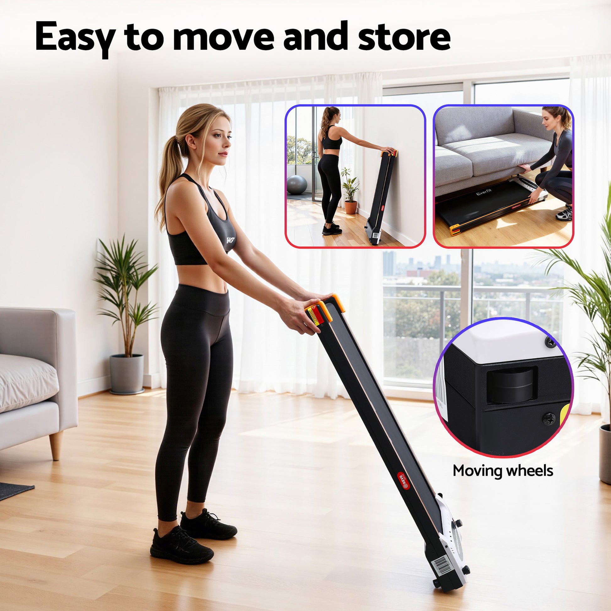 Everfit 2 Side Walking Pad Treadmill with Massage Function Fitness 380mm Black-8