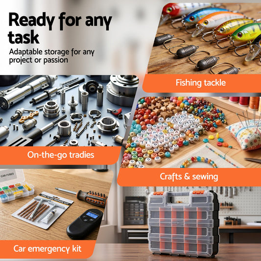 Giantz Double Sided Tool Box Organizer with 34 Compartment Small Parts Storage