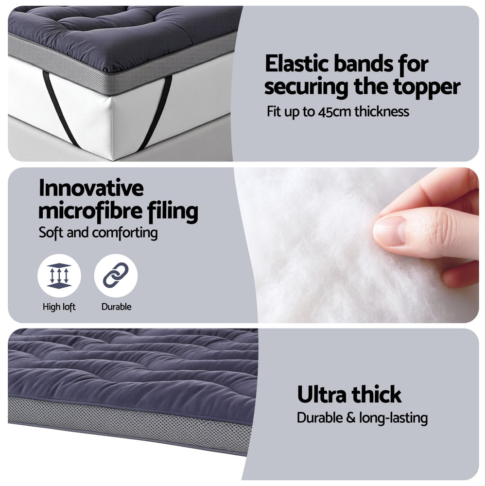 Giselle 5cm Mattress Topper Pillowtop toppers Bamboo Charcoal King-5