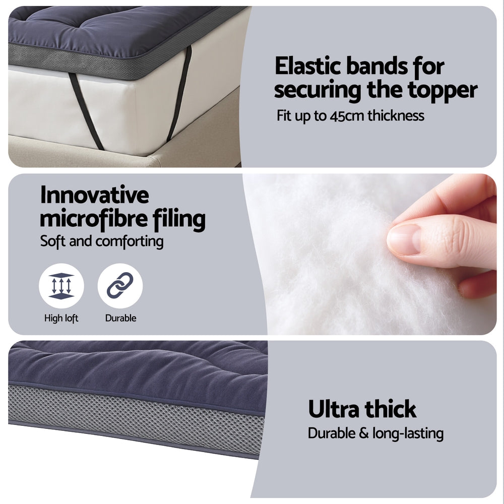 Giselle 5cm Mattress Topper Pillowtop toppers Bamboo Charcoal Single-5