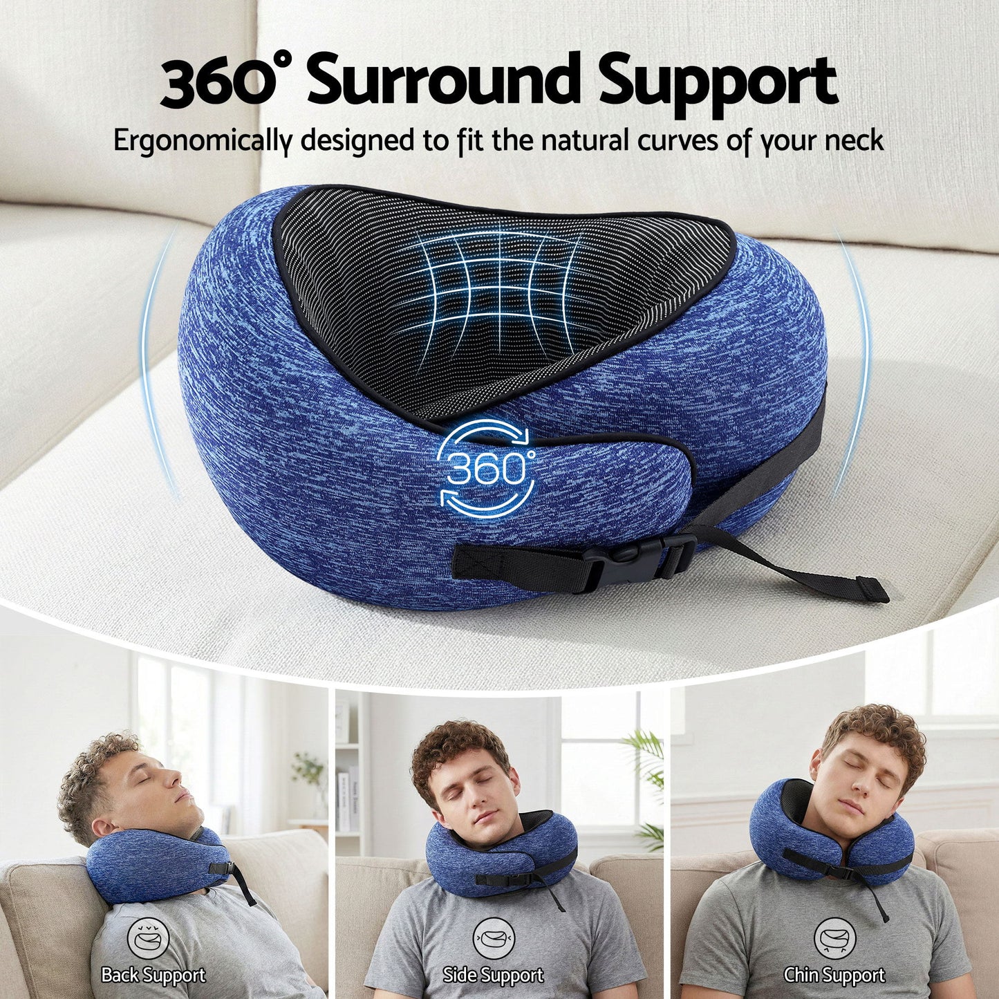 Wanderlite Travel Pillows for Airplanes Ergonomic Memory Foam Neck Pillow, Breathable & Washable Cover, Travel Bag Included, Airplane Pillow for Airplane, Car, Office and Home, Blue-3
