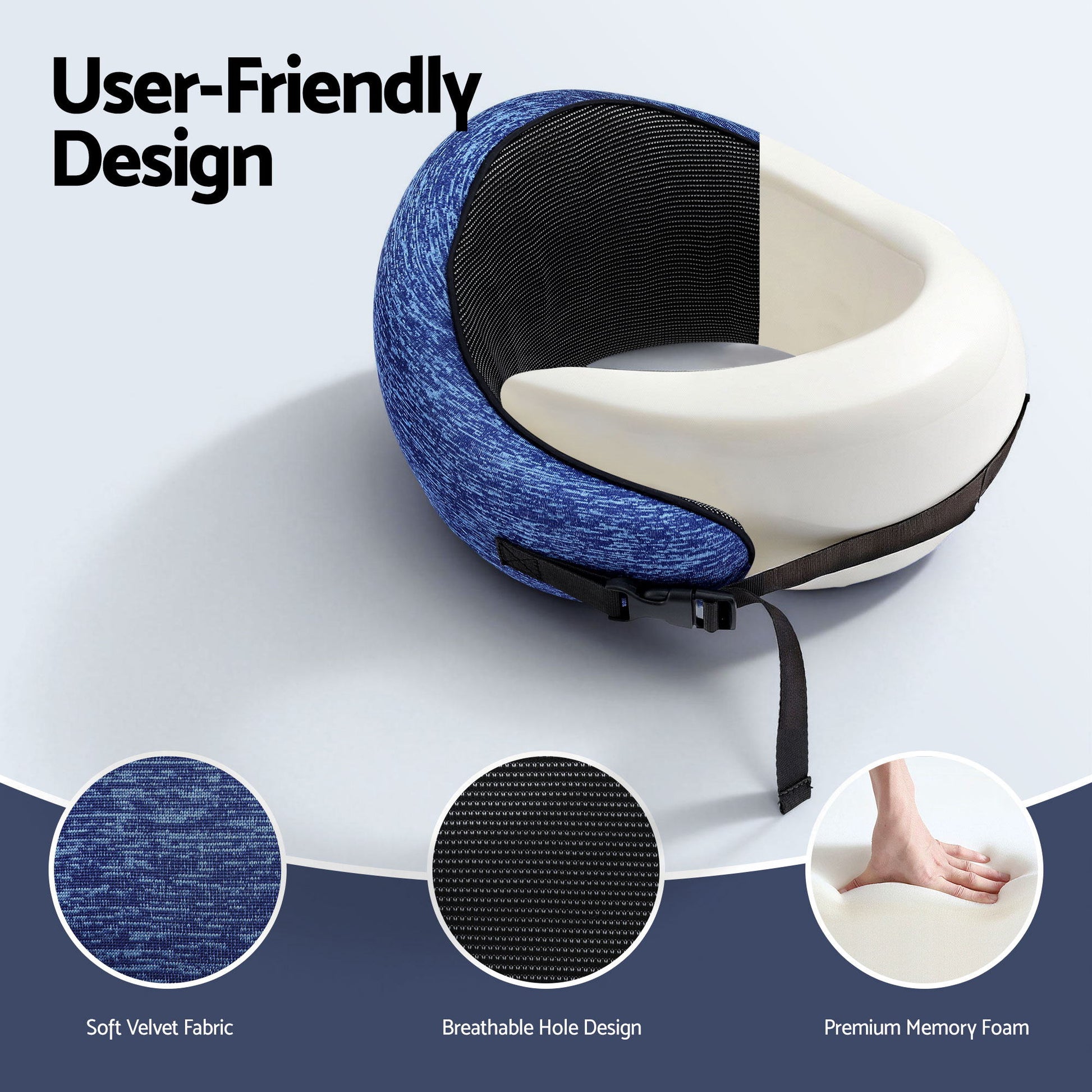 Wanderlite Travel Pillows for Airplanes Ergonomic Memory Foam Neck Pillow, Breathable & Washable Cover, Travel Bag Included, Airplane Pillow for Airplane, Car, Office and Home, Blue-4