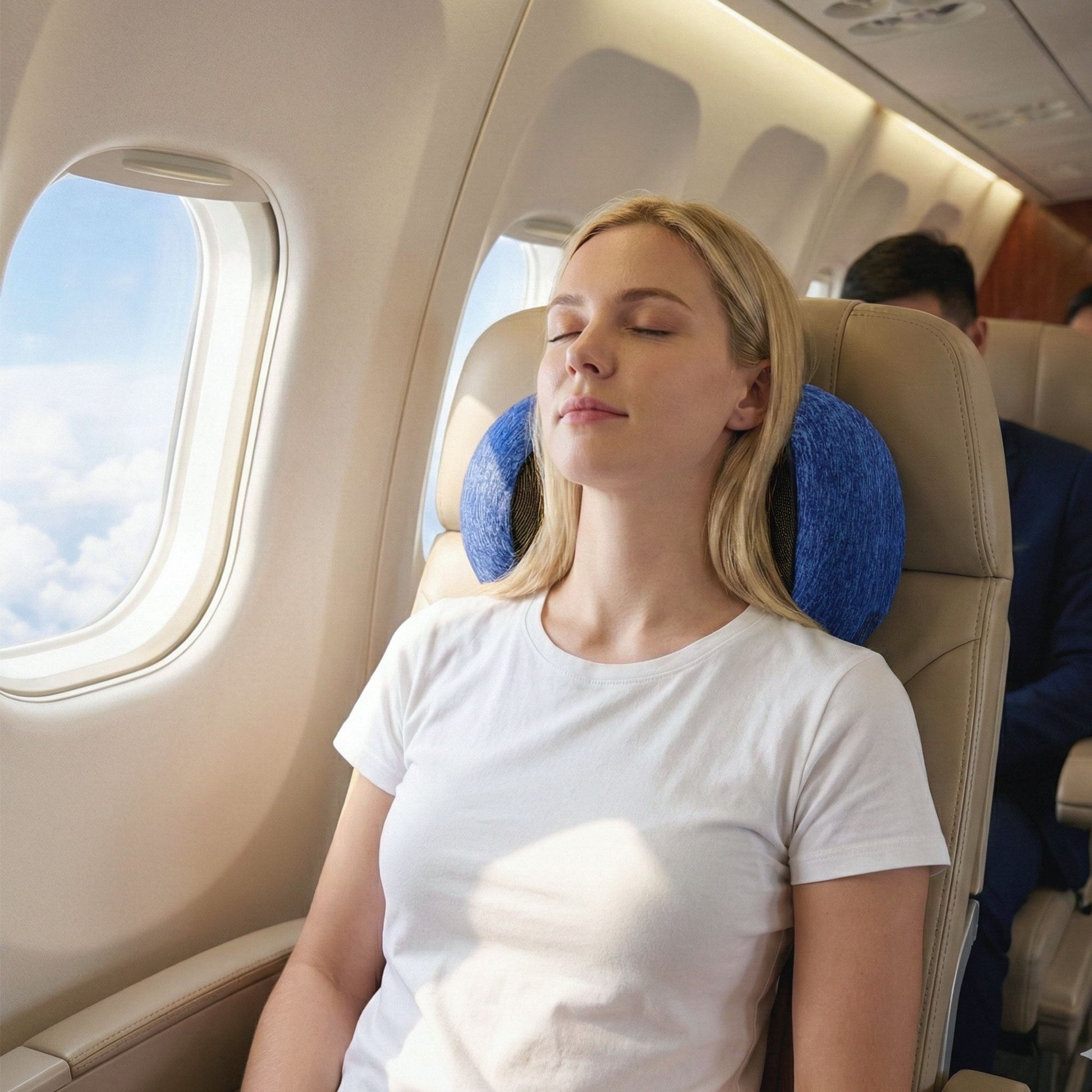 Wanderlite Travel Pillows for Airplanes Ergonomic Memory Foam Neck Pillow, Breathable & Washable Cover, Travel Bag Included, Airplane Pillow for Airplane, Car, Office and Home, Blue-6