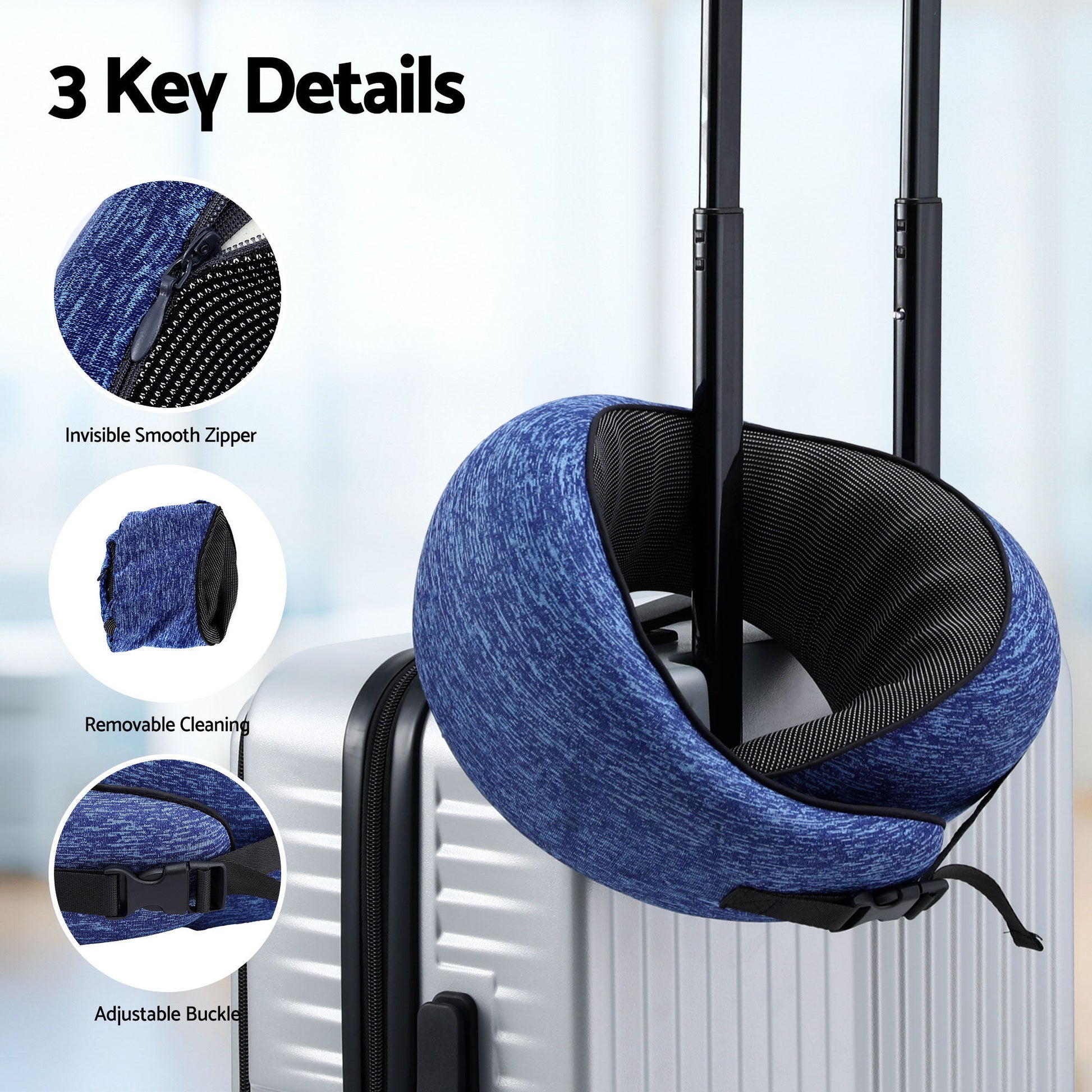 Wanderlite Travel Pillows for Airplanes Ergonomic Memory Foam Neck Pillow, Breathable & Washable Cover, Travel Bag Included, Airplane Pillow for Airplane, Car, Office and Home, Blue-7