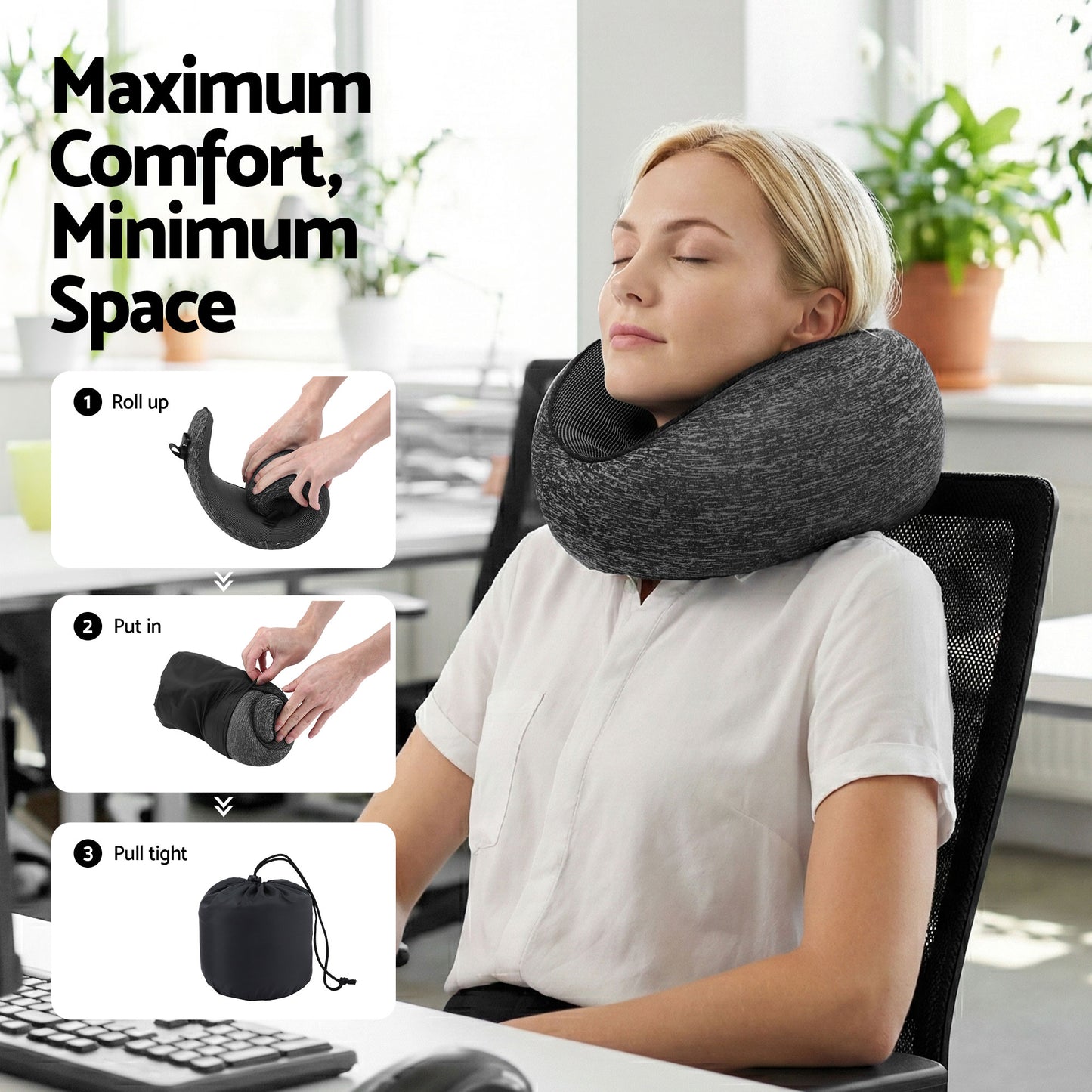 Wanderlite Travel Pillows for Airplanes Ergonomic Memory Foam Neck Pillow, Breathable & Washable Cover, Travel Bag Included, Airplane Pillow for Airplane, Car, Office and Home, Dark Grey-5