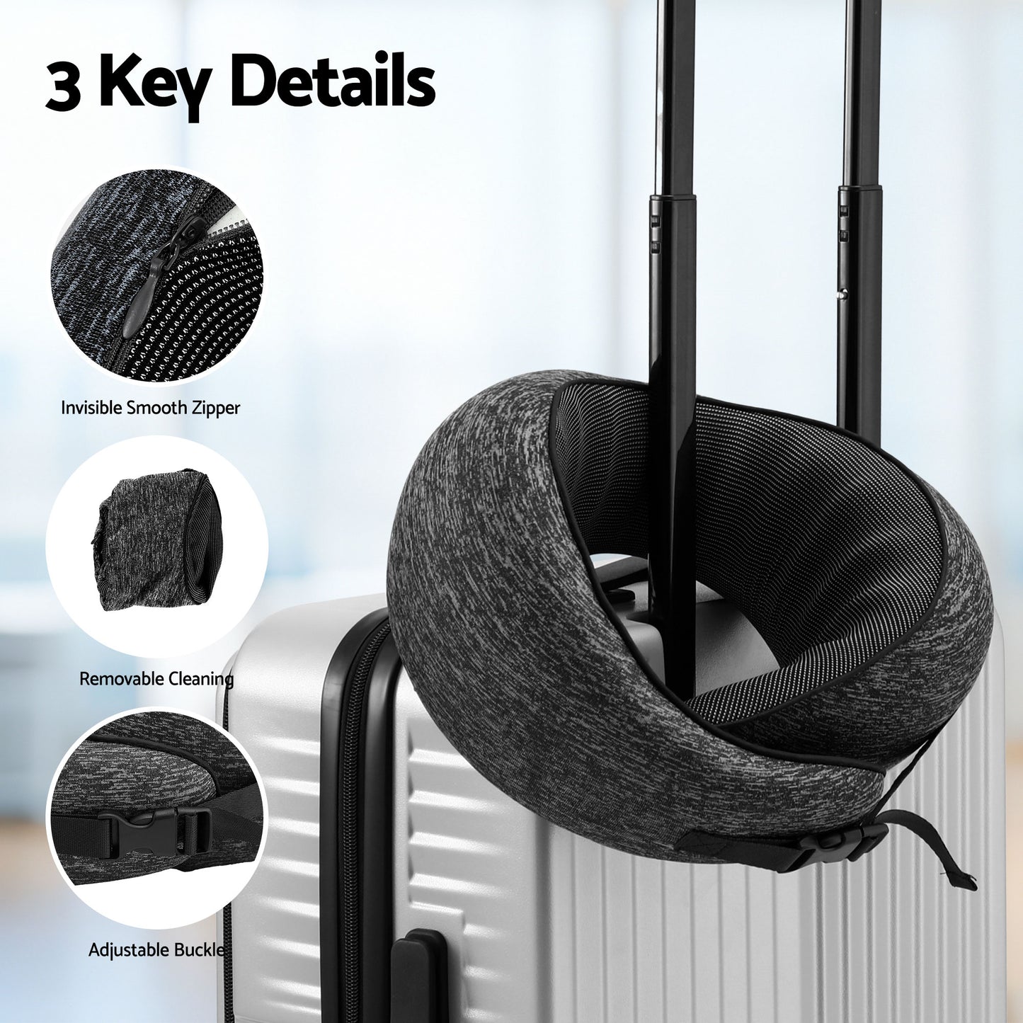 Wanderlite Travel Pillows for Airplanes Ergonomic Memory Foam Neck Pillow, Breathable & Washable Cover, Travel Bag Included, Airplane Pillow for Airplane, Car, Office and Home, Dark Grey-7