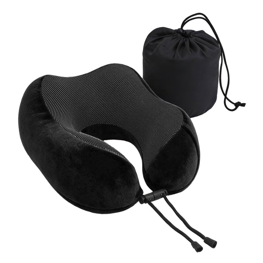Wanderlite Travel Pillow for Airplanes Memory Foam Neck Pillows for Traveling, Soft & Washable Cover with Storage Bag, Portable Plane Accessories for Airplanes Offices Cars, Black-0