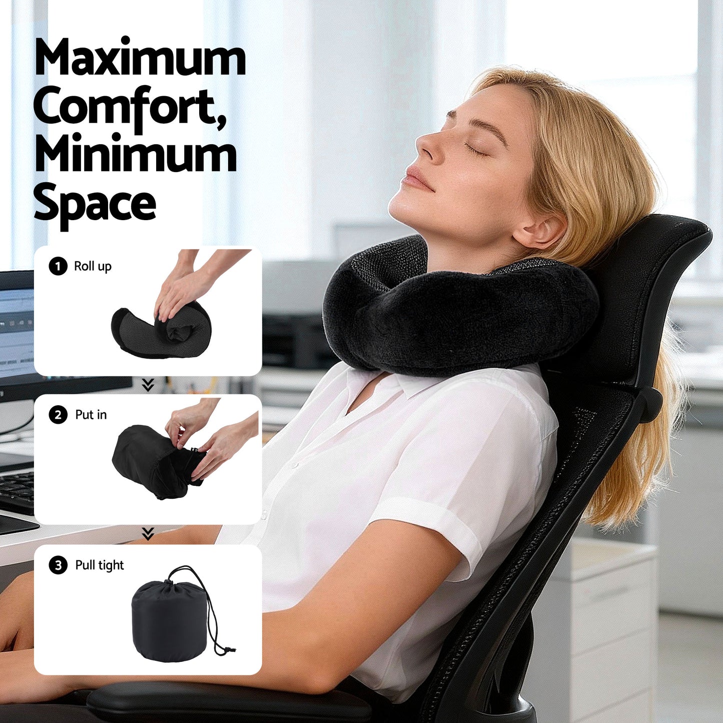 Wanderlite Travel Pillow for Airplanes Memory Foam Neck Pillows for Traveling, Soft & Washable Cover with Storage Bag, Portable Plane Accessories for Airplanes Offices Cars, Black-5