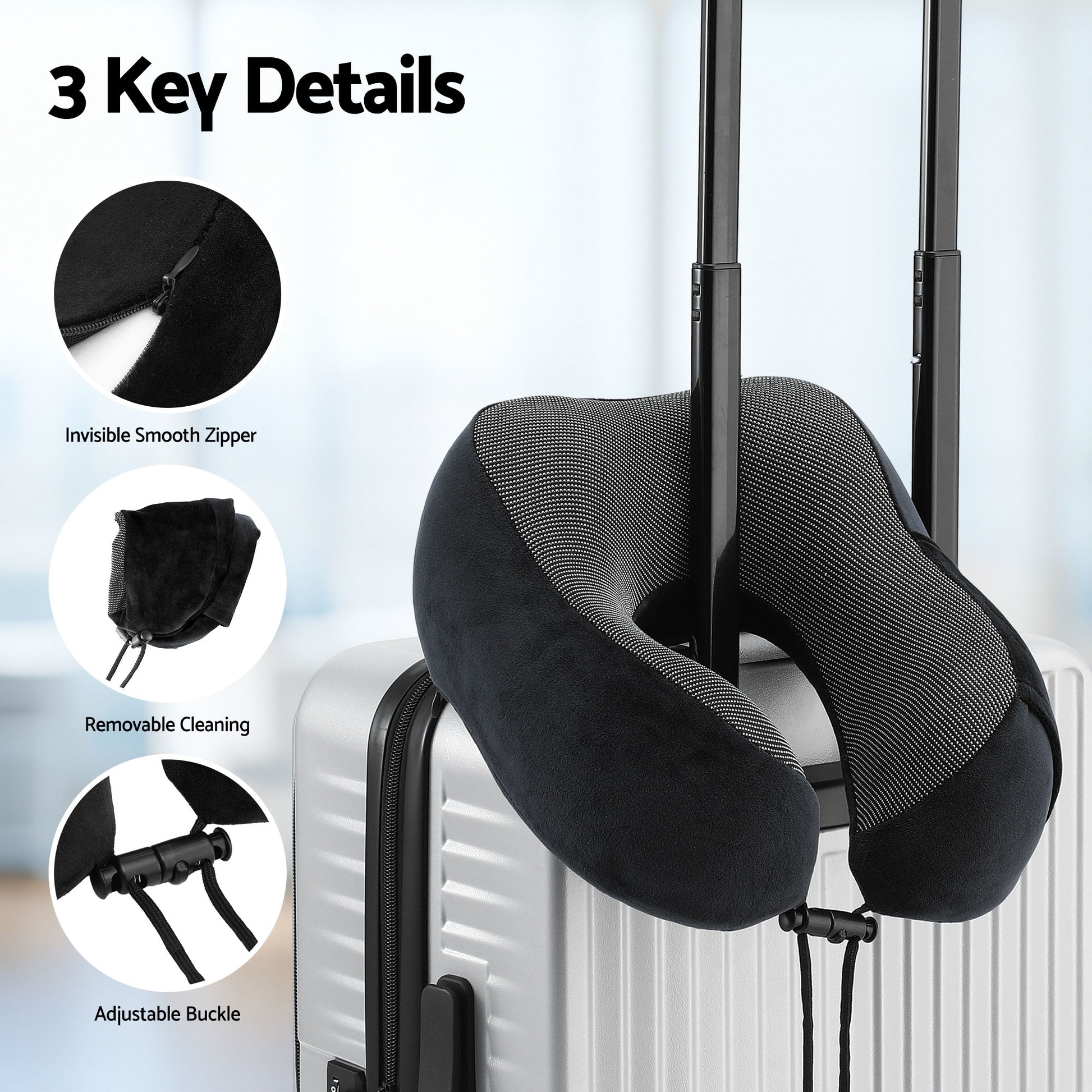 Wanderlite Travel Pillow for Airplanes Memory Foam Neck Pillows for Traveling, Soft & Washable Cover with Storage Bag, Portable Plane Accessories for Airplanes Offices Cars, Black-7