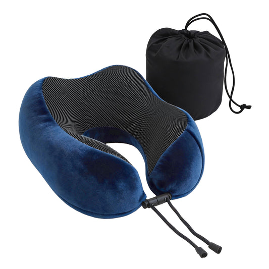 Wanderlite Travel Pillow for Airplanes Memory Foam Neck Pillows for Traveling, Soft & Washable Cover with Storage Bag, Portable Plane Accessories for Airplanes Offices Cars, Blue-0