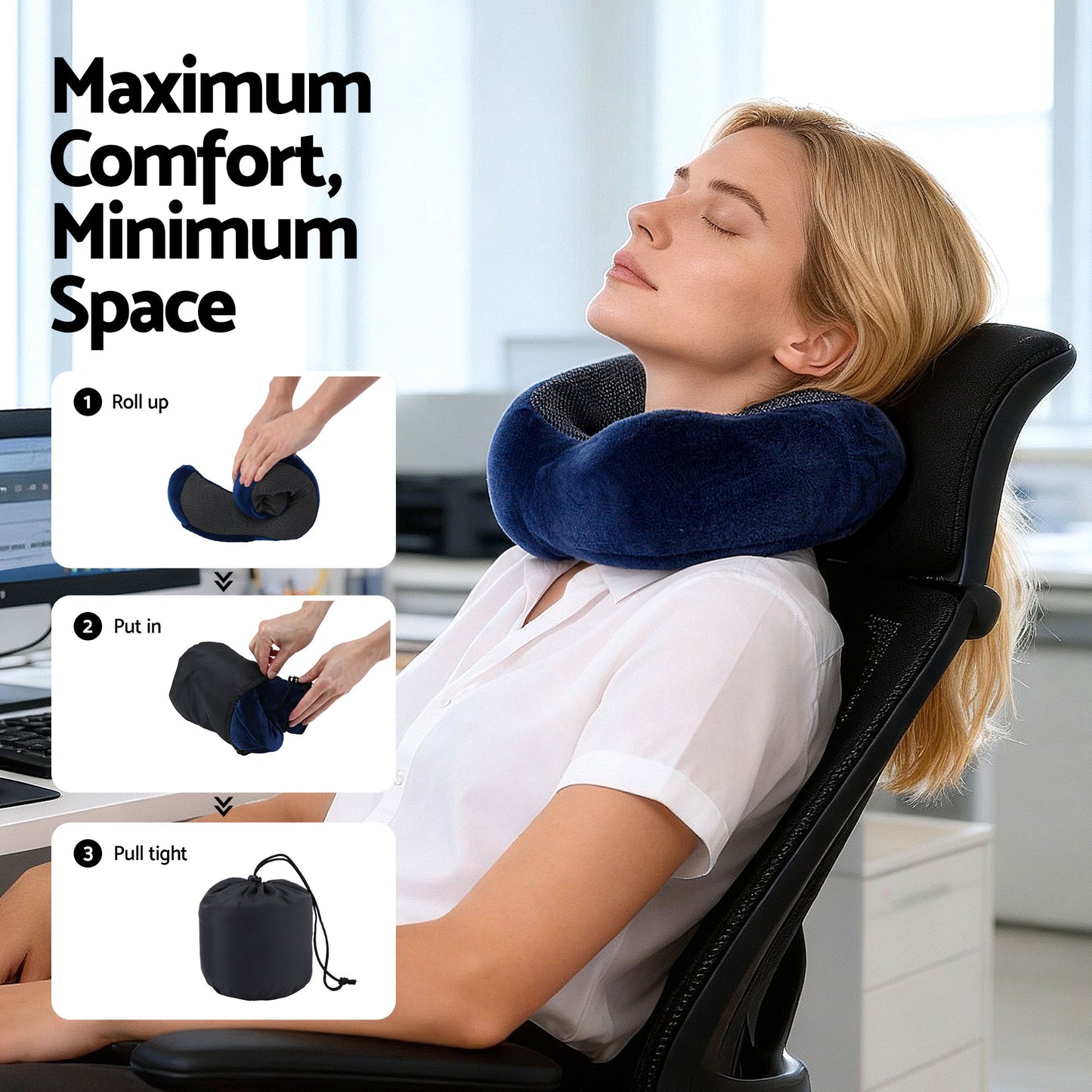 Wanderlite Travel Pillow for Airplanes Memory Foam Neck Pillows for Traveling, Soft & Washable Cover with Storage Bag, Portable Plane Accessories for Airplanes Offices Cars, Blue-5