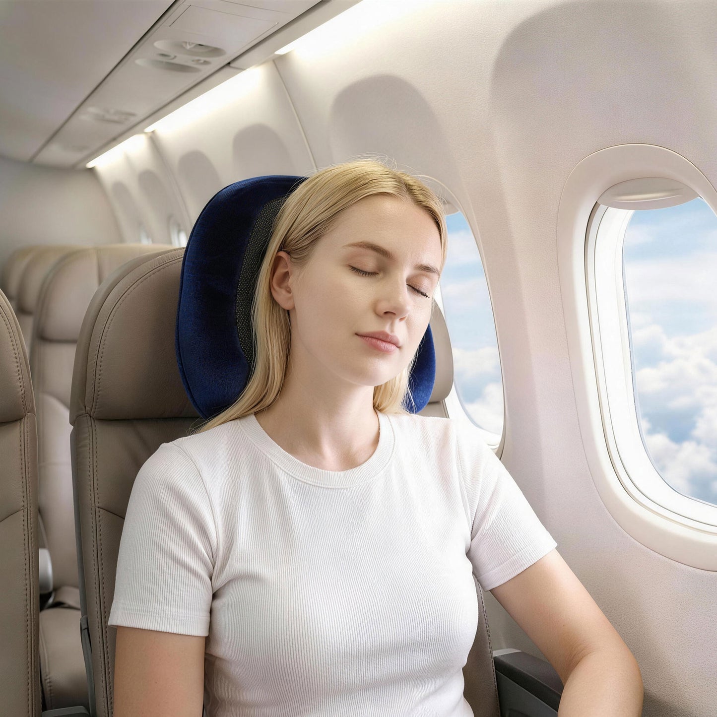 Wanderlite Travel Pillow for Airplanes Memory Foam Neck Pillows for Traveling, Soft & Washable Cover with Storage Bag, Portable Plane Accessories for Airplanes Offices Cars, Blue-8