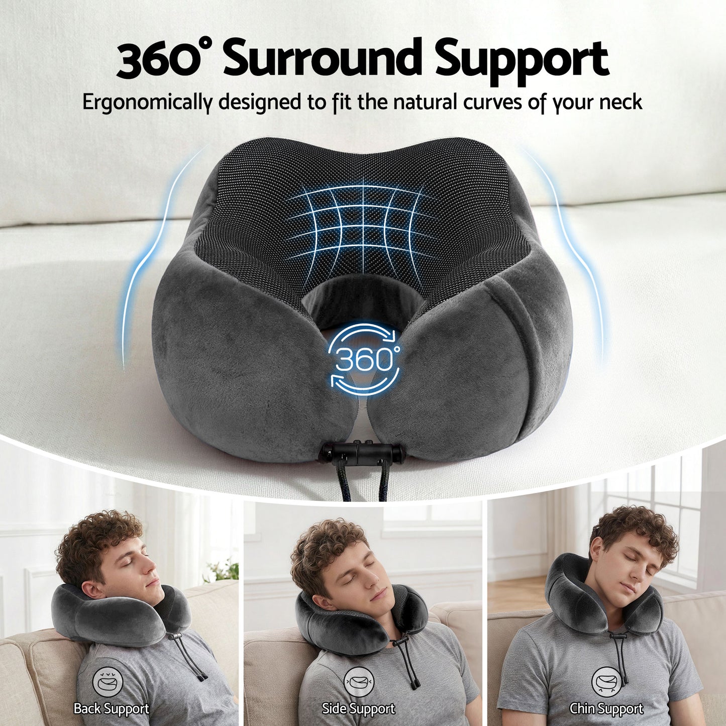 Wanderlite Travel Pillow for Airplanes Memory Foam Neck Pillows for Traveling, Soft & Washable Cover with Storage Bag, Portable Plane Accessories for Airplanes Offices Cars, Grey-3