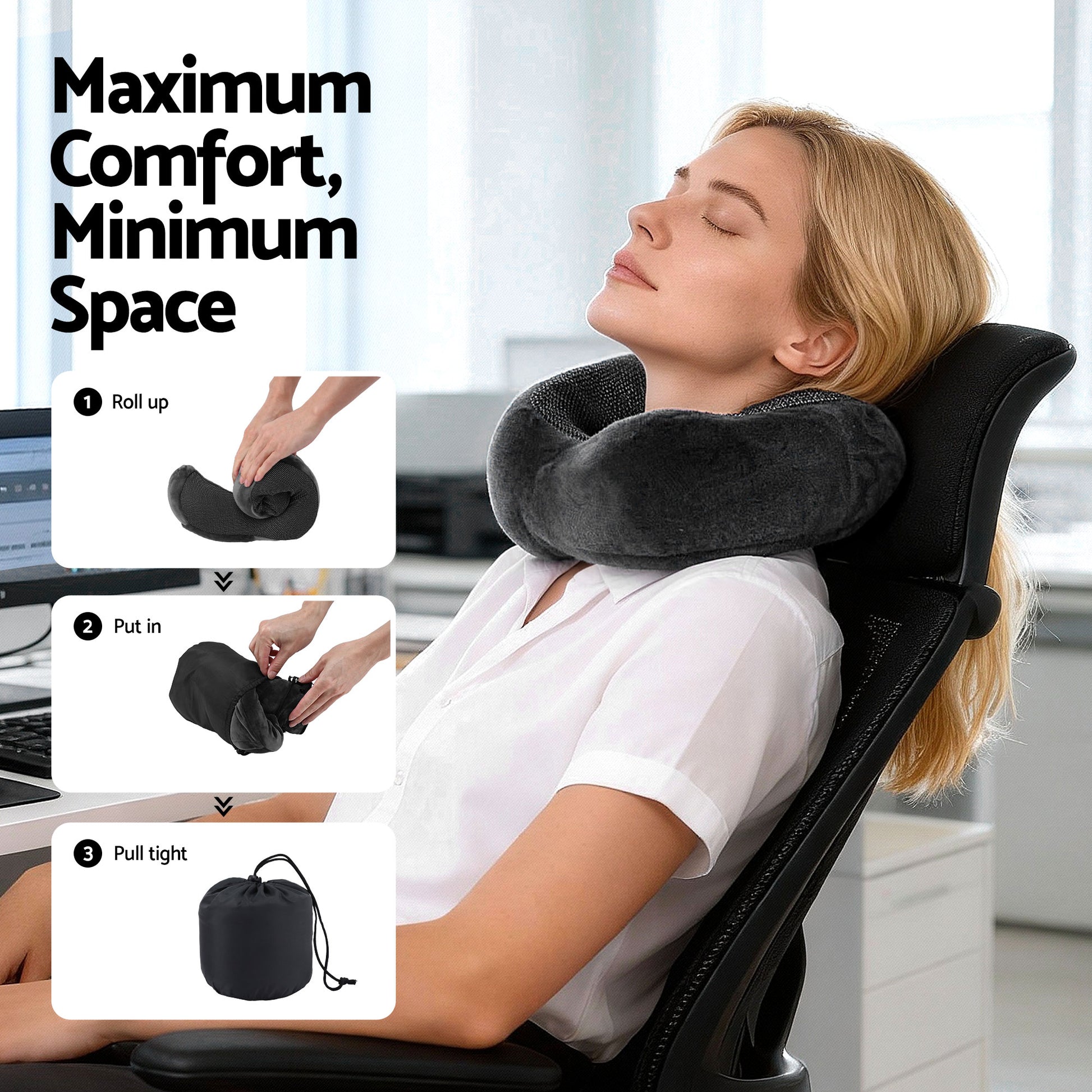 Wanderlite Travel Pillow for Airplanes Memory Foam Neck Pillows for Traveling, Soft & Washable Cover with Storage Bag, Portable Plane Accessories for Airplanes Offices Cars, Grey-5