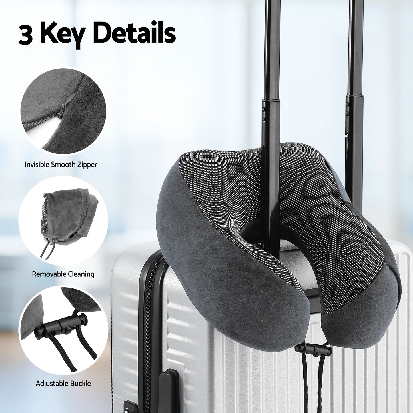 Wanderlite Travel Pillow for Airplanes Memory Foam Neck Pillows for Traveling, Soft & Washable Cover with Storage Bag, Portable Plane Accessories for Airplanes Offices Cars, Grey-7