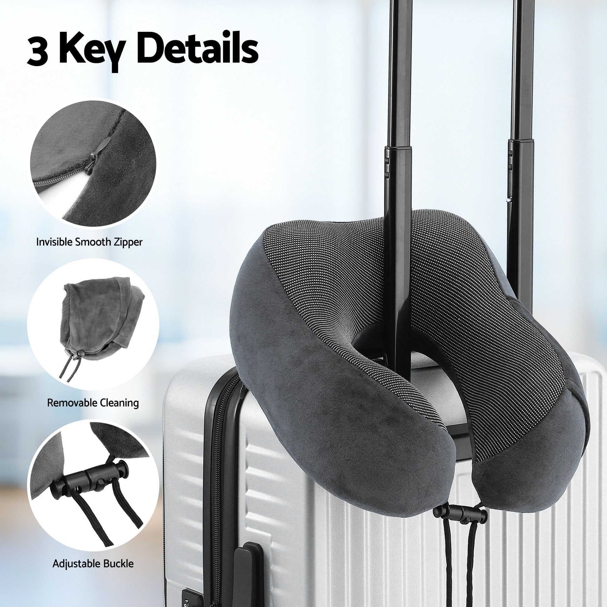 Wanderlite Travel Pillow for Airplanes Memory Foam Neck Pillows for Traveling, Soft & Washable Cover with Storage Bag, Portable Plane Accessories for Airplanes Offices Cars, Grey-7