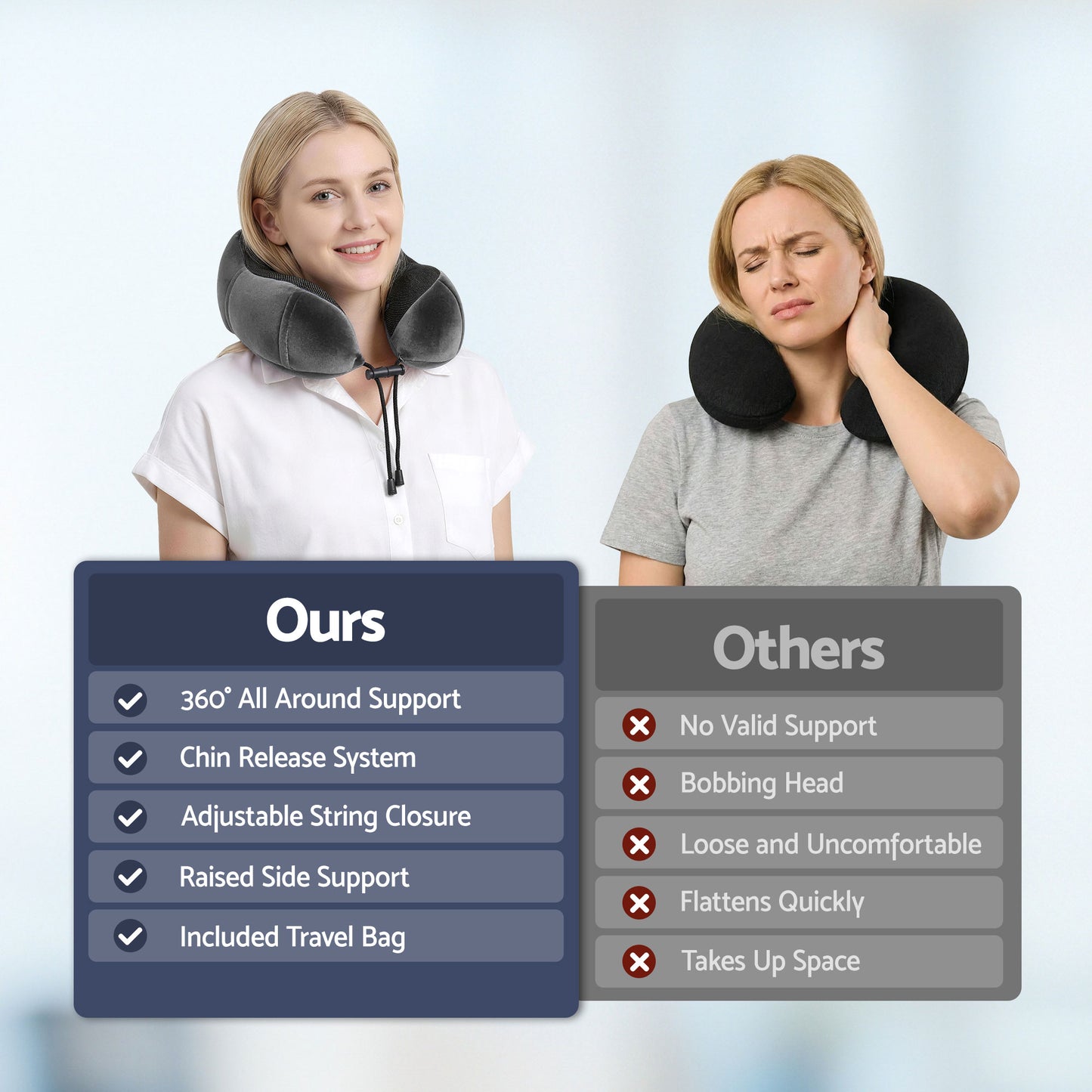 Wanderlite Travel Pillow for Airplanes Memory Foam Neck Pillows for Traveling, Soft & Washable Cover with Storage Bag, Portable Plane Accessories for Airplanes Offices Cars, Grey-8