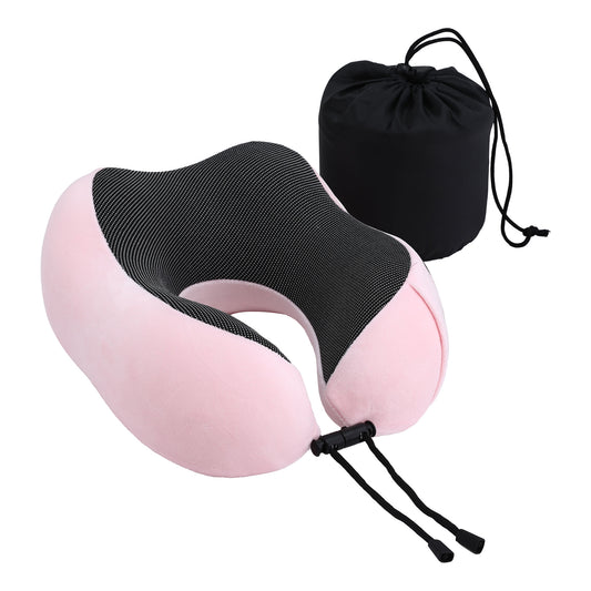 Wanderlite Travel Pillow for Airplanes Memory Foam Neck Pillows for Traveling, Soft & Washable Cover with Storage Bag, Portable Plane Accessories for Airplanes Offices Cars, Pink-0