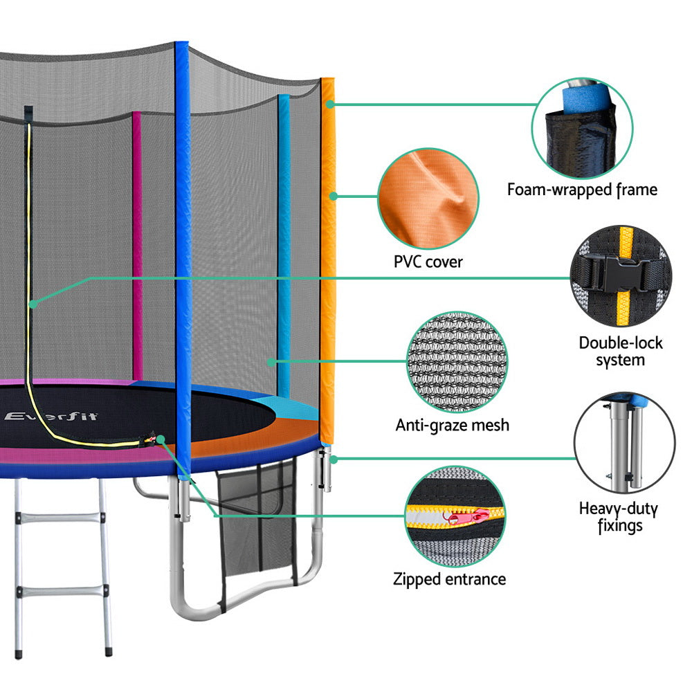 Everfit 10FT Trampoline for Kids w/ Ladder Enclosure Safety Net Pad Gift Round-3