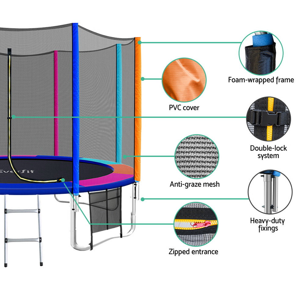 Everfit 12FT Trampoline for Kids w/ Ladder Enclosure Safety Net Pad Gift Round-3