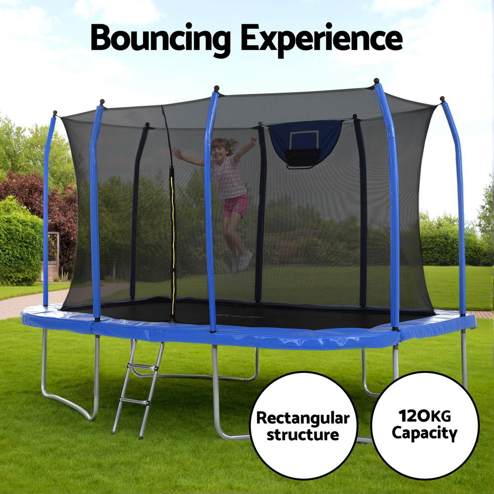 Everfit 12FT Trampoline Kids Rectangle Rebounder with Basketball Set Safety Net-3