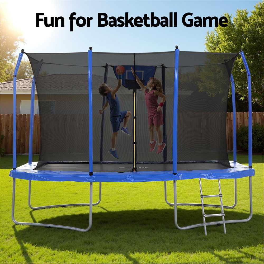 Everfit 12FT Trampoline Kids Rectangle Rebounder with Basketball Set Safety Net-4
