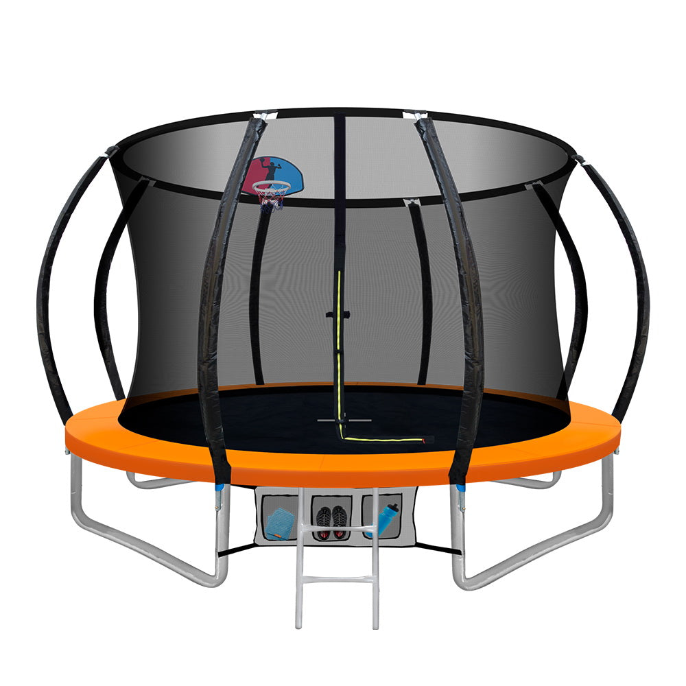 Everfit 10FT Trampoline for Kids w/ Ladder Enclosure Safety Net Rebounder Orange-0