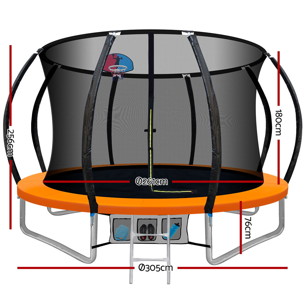 Everfit 10FT Trampoline for Kids w/ Ladder Enclosure Safety Net Rebounder Orange-1