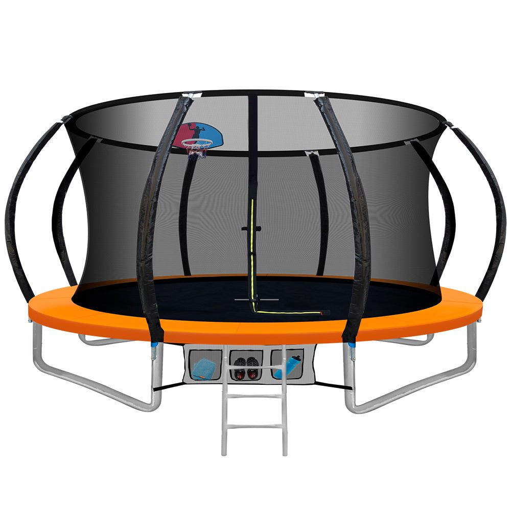 Everfit 12FT Trampoline for Kids w/ Ladder Enclosure Safety Net Rebounder Orange-0