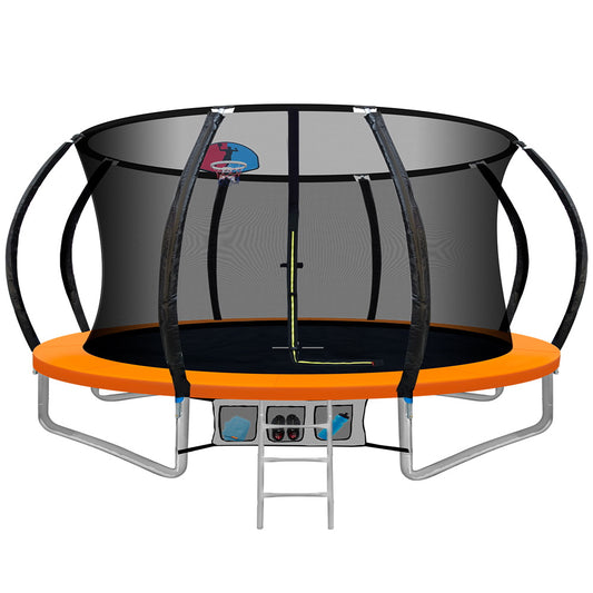 Everfit 12FT Trampoline for Kids w/ Ladder Enclosure Safety Net Rebounder Orange-0