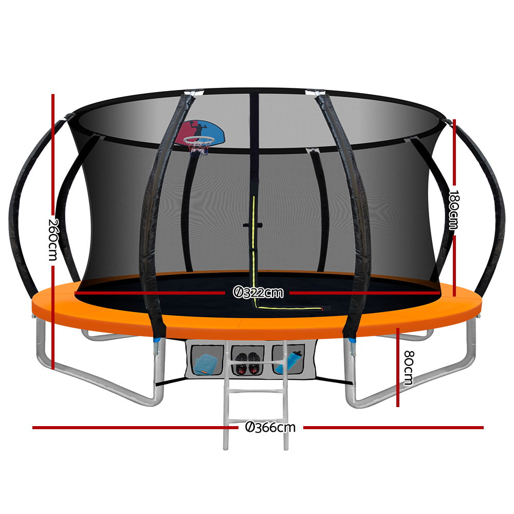 Everfit 12FT Trampoline for Kids w/ Ladder Enclosure Safety Net Rebounder Orange-1