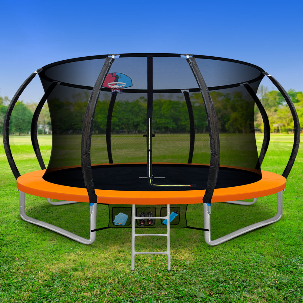 Everfit 12FT Trampoline for Kids w/ Ladder Trampoline Enclosure Safety Net Rebounder Orange-0