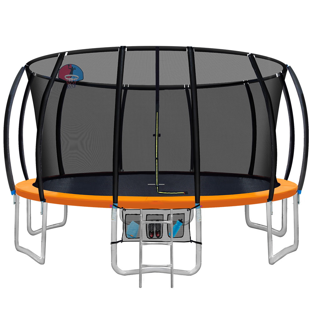 Everfit 16FT Trampoline for Kids w/ Ladder Enclosure Safety Net Rebounder Orange-0