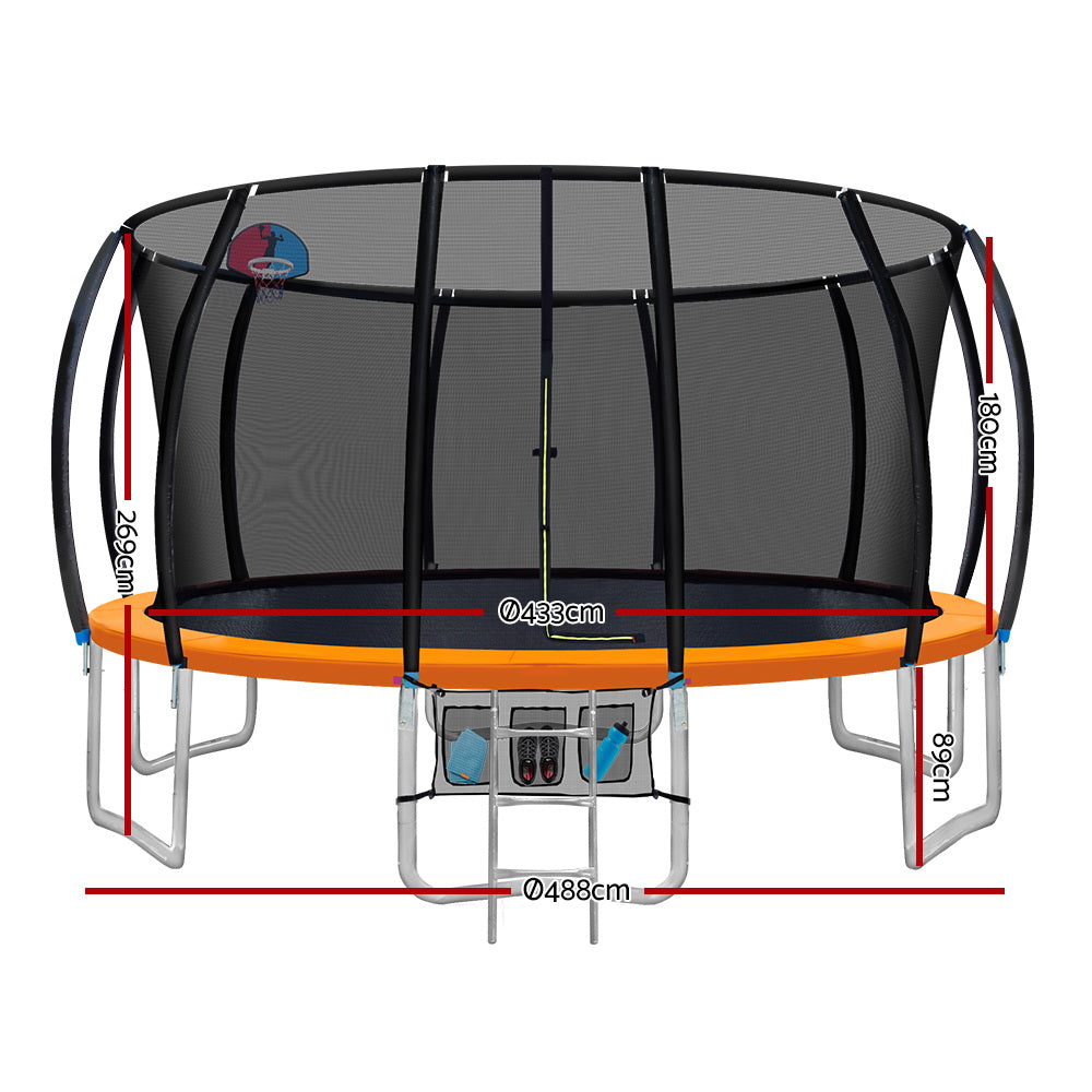 Everfit 16FT Trampoline for Kids w/ Ladder Enclosure Safety Net Rebounder Orange-1