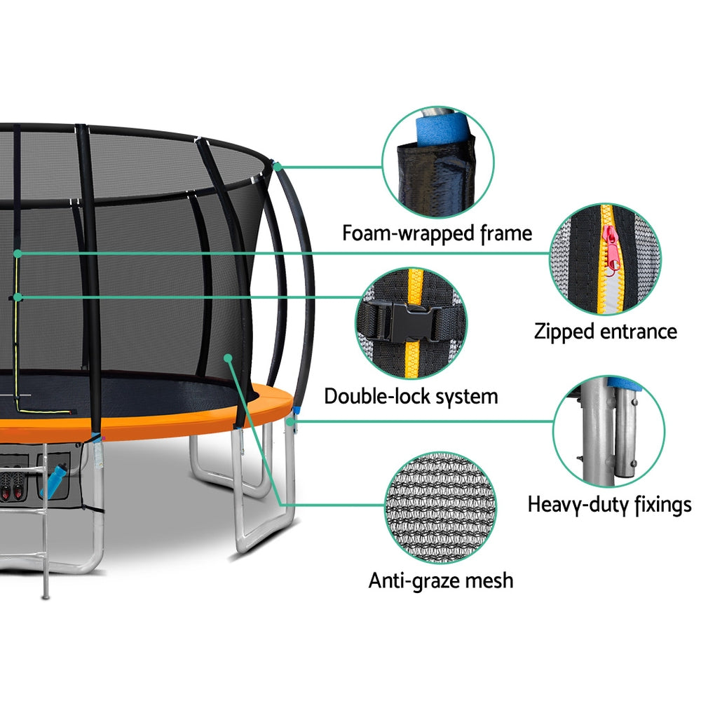 Everfit 16FT Trampoline for Kids w/ Ladder Enclosure Safety Net Rebounder Orange-5