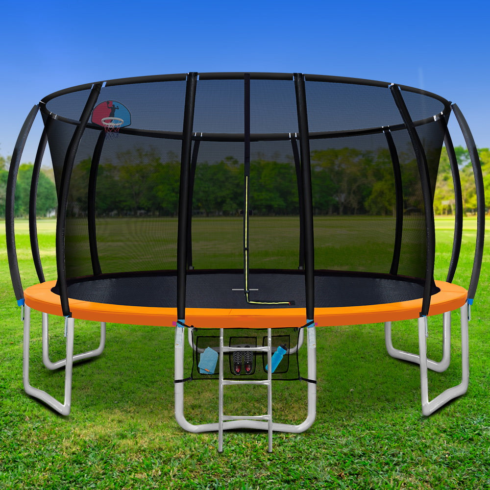 Everfit 16FT Trampoline for Kids w/ Ladder Enclosure Safety Net Rebounder Orange-6